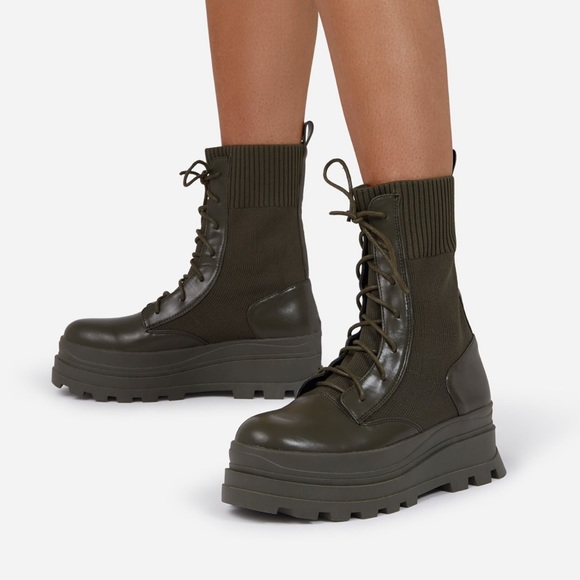 KHAKI KNITTED CHUNKY BIKER BOOT - Picture 5 of 6